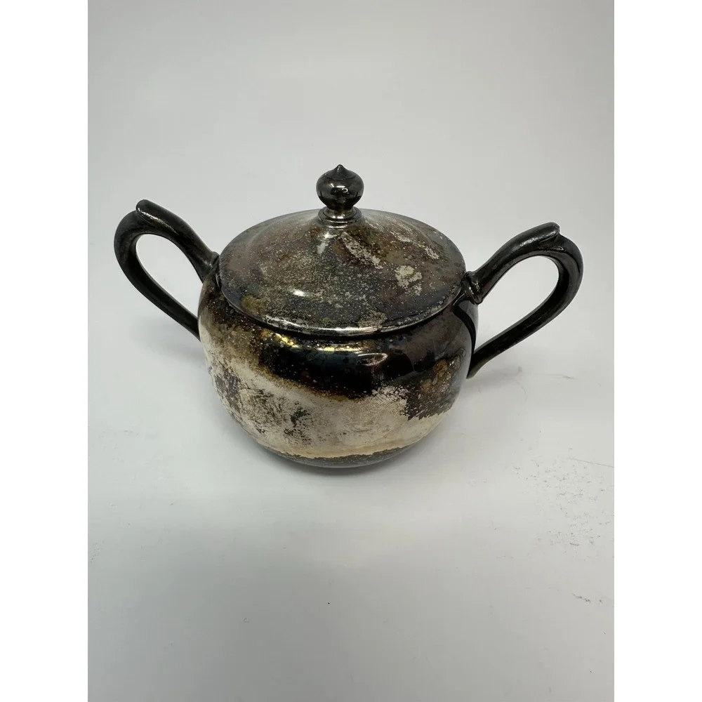 F.B. Rogers Silver Co. 1883 Silver on Copper Sugar Bowl and Creamer Set